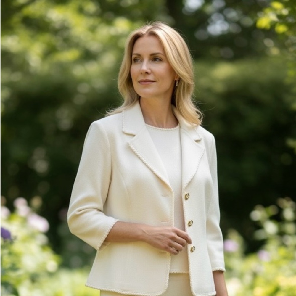 St John Women's Cream Tailored Jacket w/Matching small sleeveless shell size 8